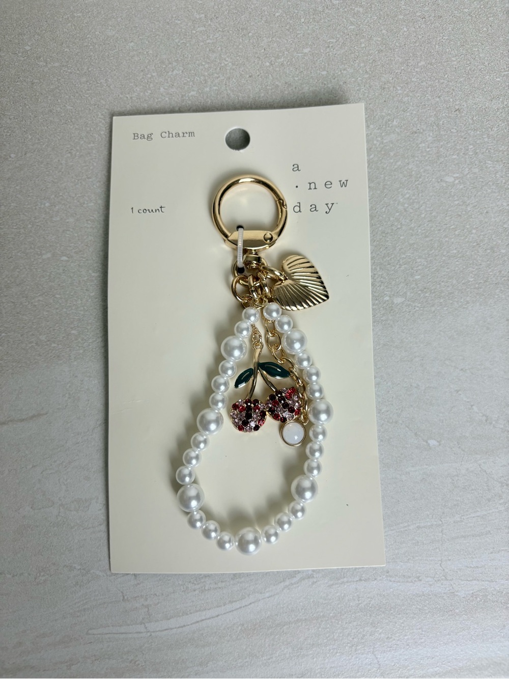 A.New.Day Gold & Pearl Bag Charm